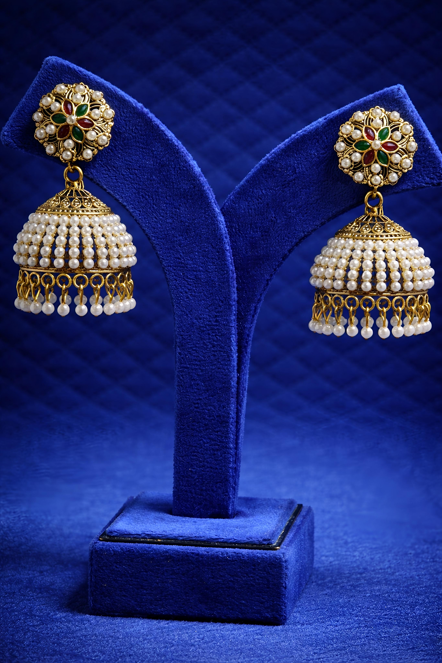 Gold Tone Multicolor Floral Ethnic Earrings (EAR8)