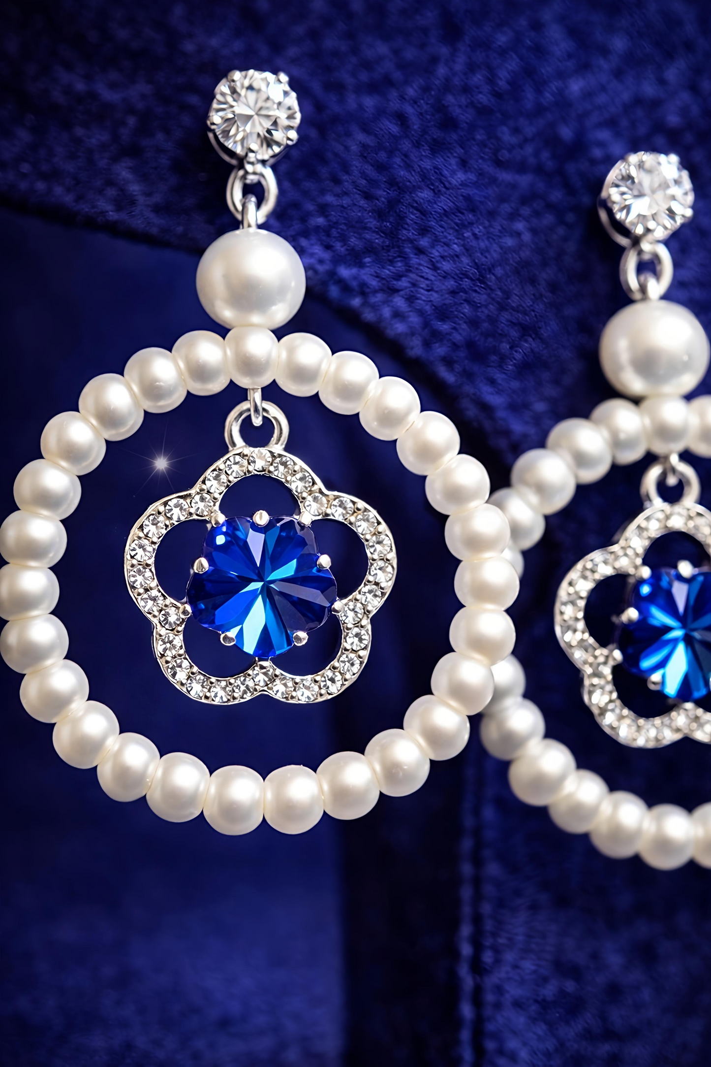 Blue Floral Crystal Silver Tone Party Wear earings (EAR9)
