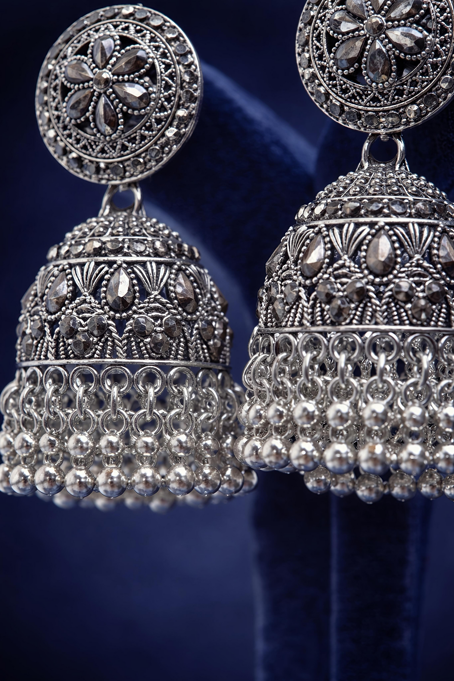 Traditional Oxidised Silver Jhumka Earrings (EAR15)