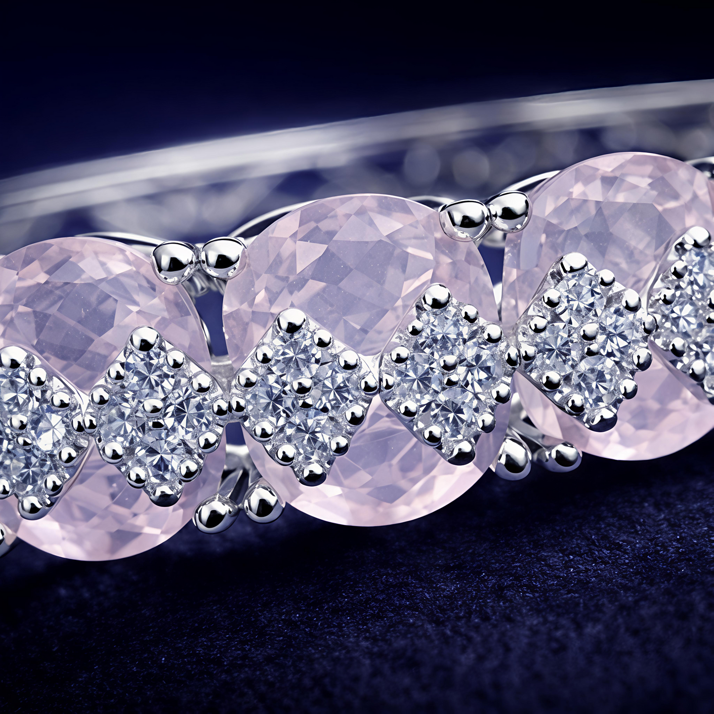 Blush Pink Stone Diamond-Style Silver Bracelet (BAR5)