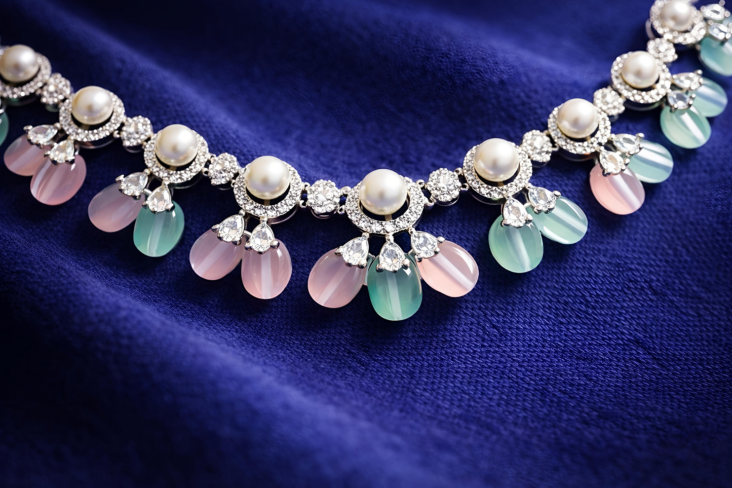 Pastel Pearl American Diamond Necklace Set (MAN24)