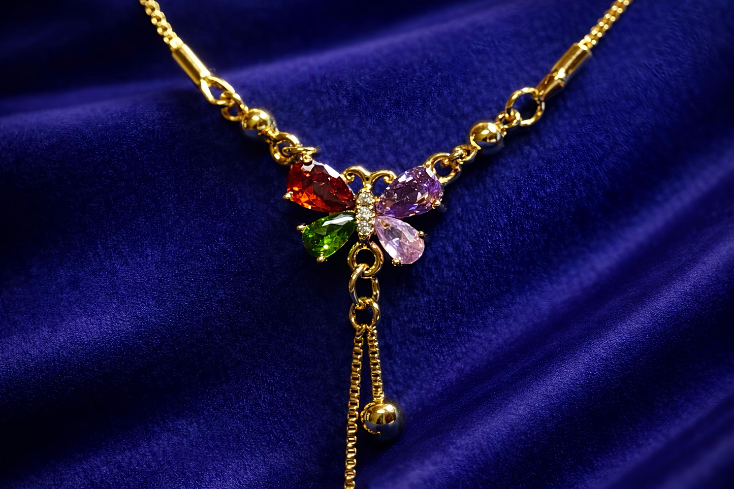 Elegant Gold Plated Multicolor Butterfly Pendant Necklace (WPS2)