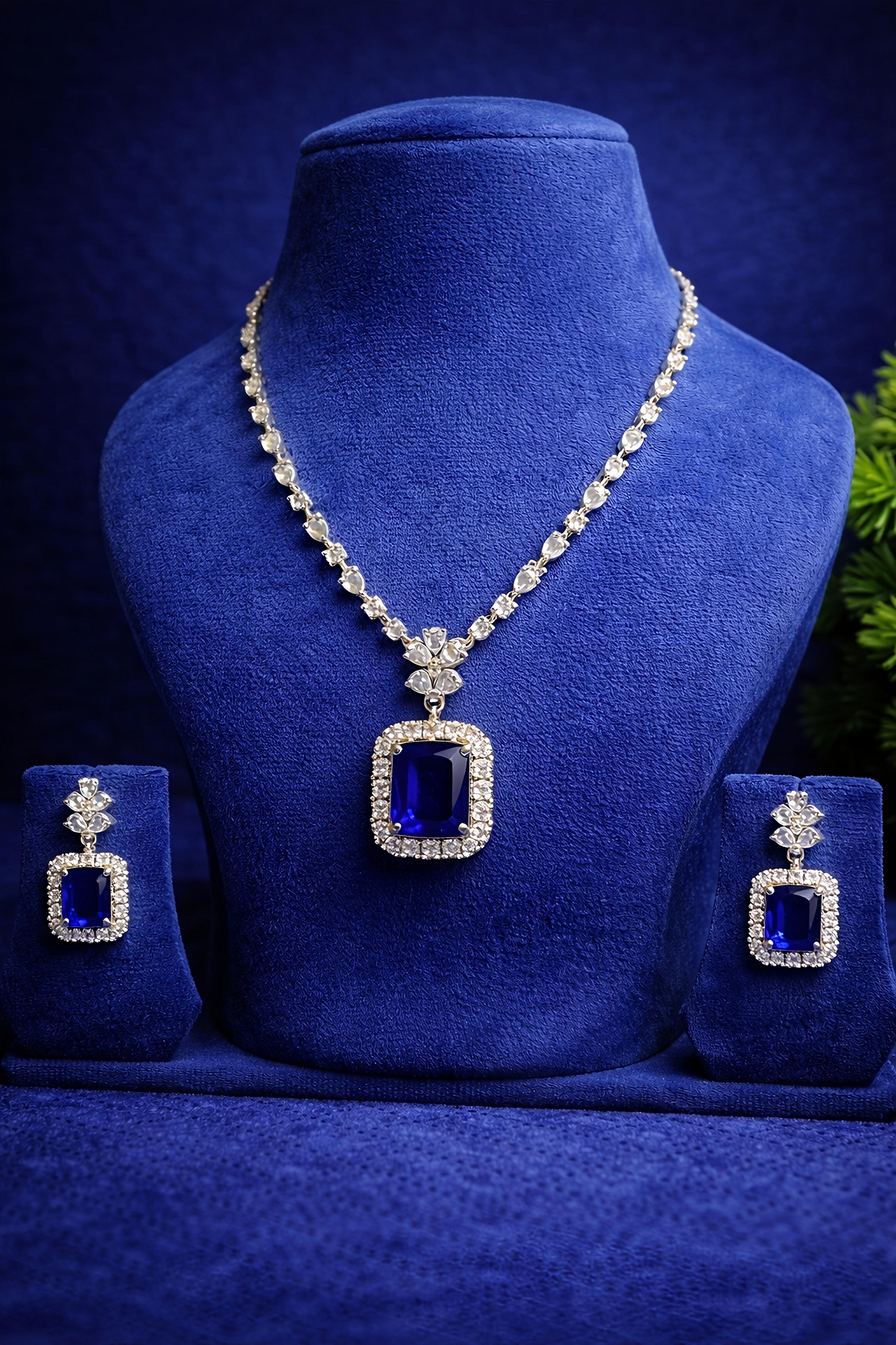 Royal Blue Stone American Diamond Pendant Set (MAN10)