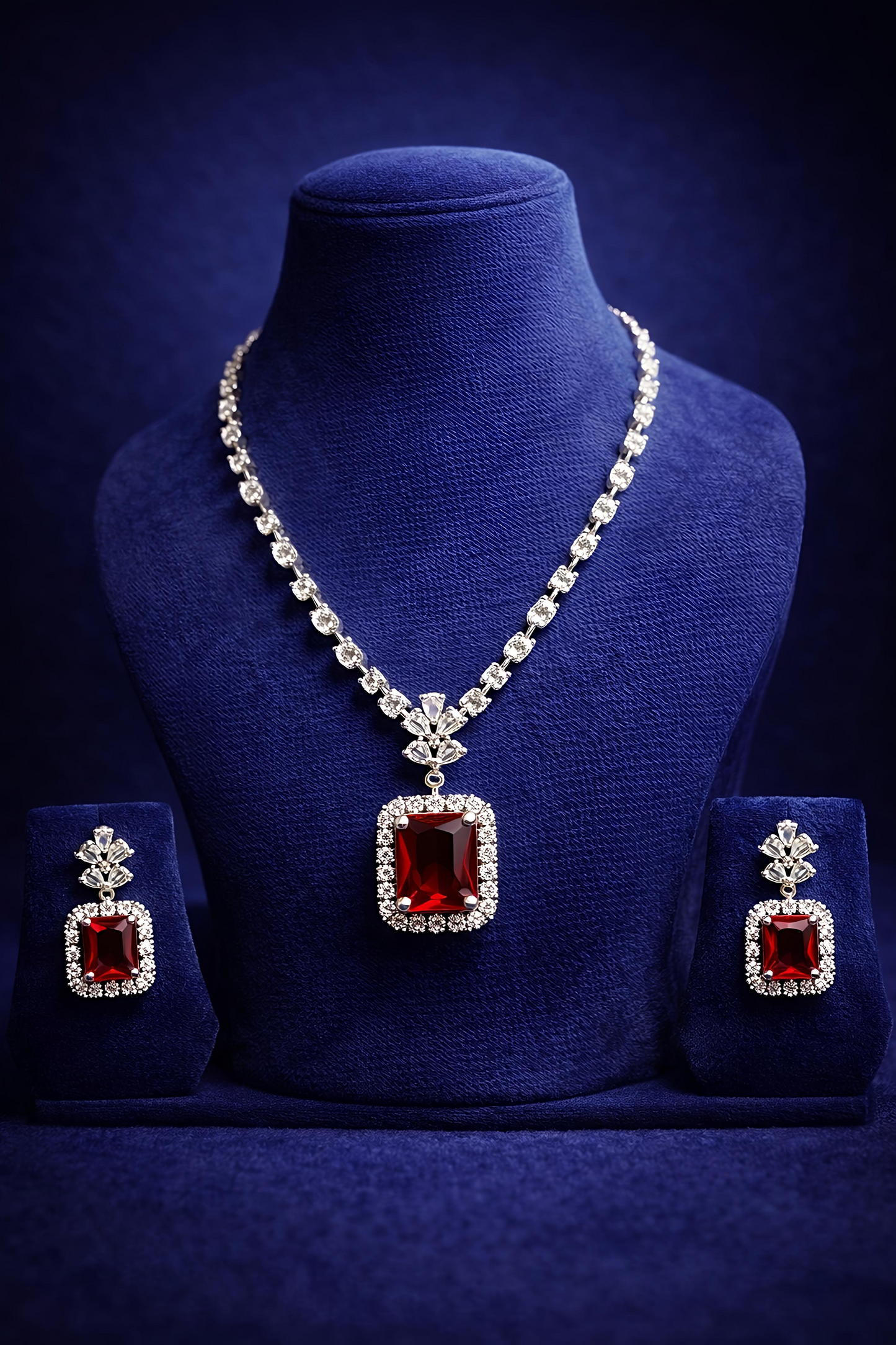 Ruby Red Stone American Diamond Pendant Set (MAN14)