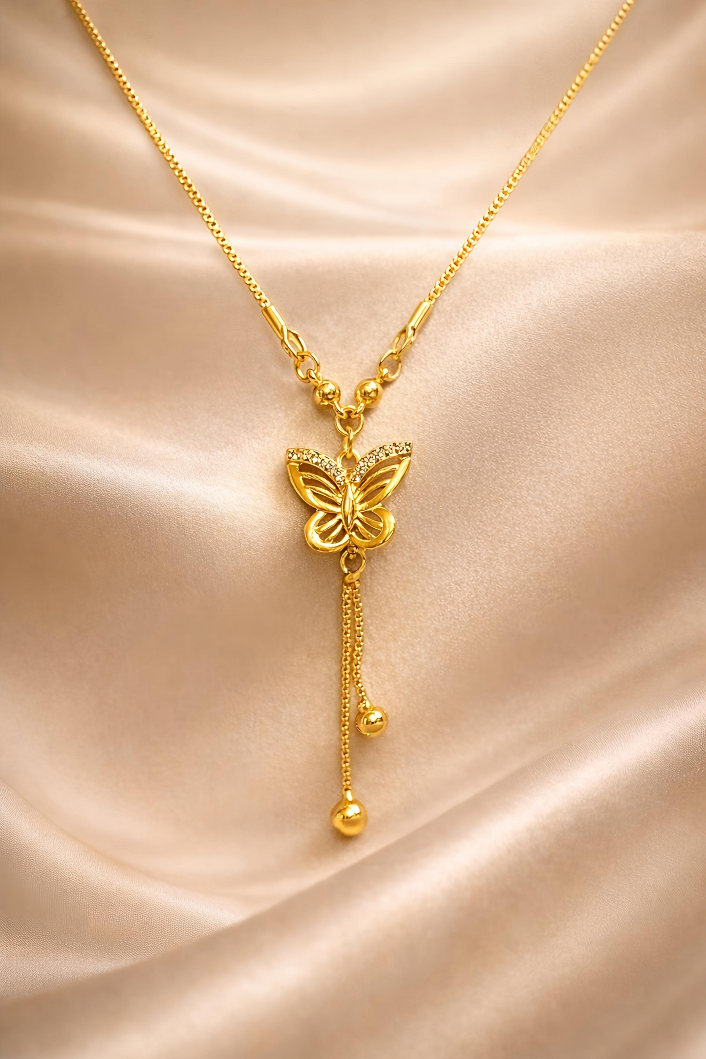 Elegant Gold Plated Butterfly Tassel Pendant Necklace (WPS5)