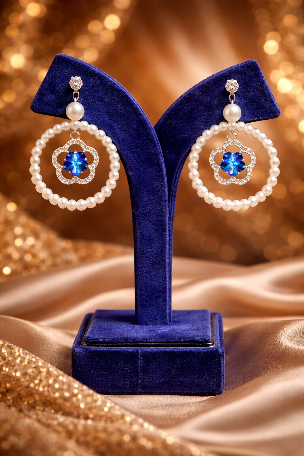 Blue Floral Crystal Silver Tone Party Wear earings (EAR9)