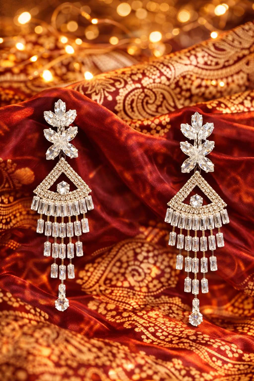 Silver Tone Floral Party Wear Long Dangler Earrings (EAR6)
