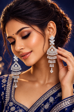Silver Tone Floral Party Wear Long Dangler Earrings (EAR6)