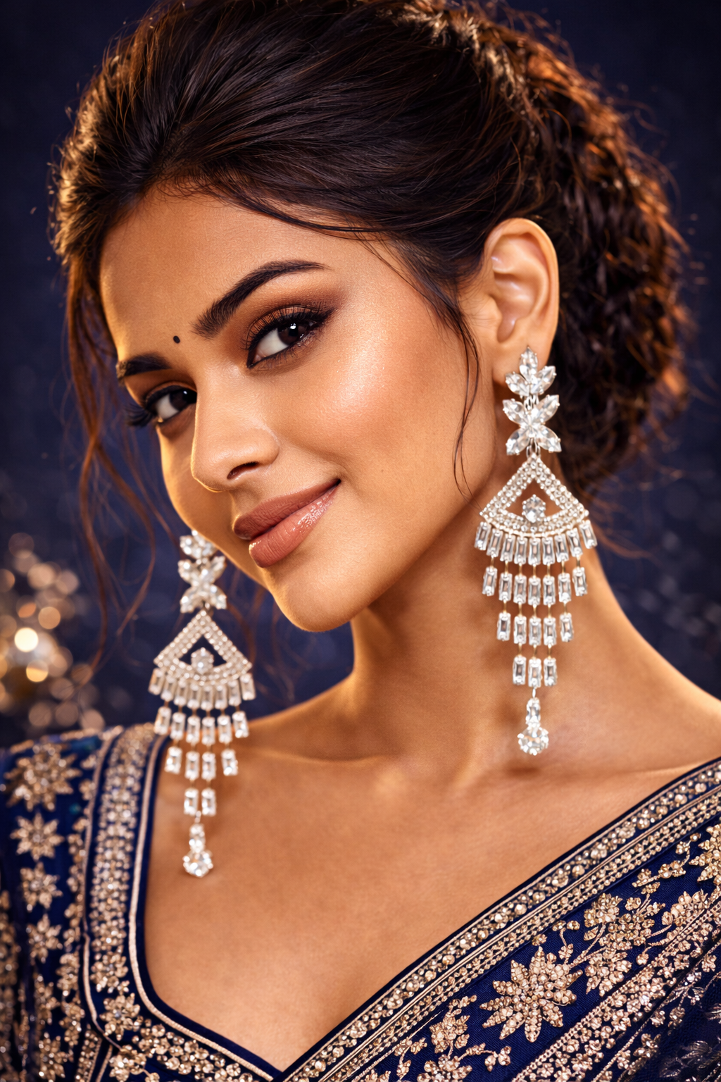 Silver Tone Floral Party Wear Long Dangler Earrings (EAR6)