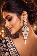 Silver Tone Floral Party Wear Long Dangler Earrings (EAR6)