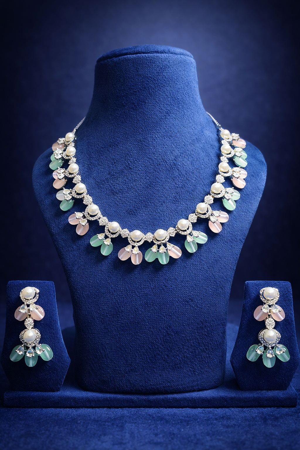 Pastel Pearl American Diamond Necklace Set (MAN24)
