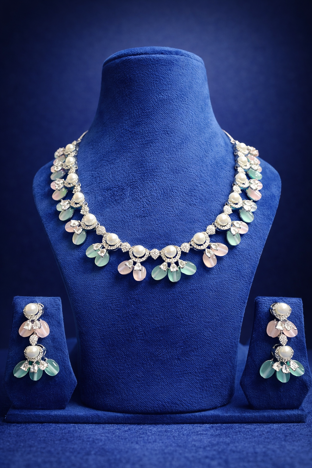 Pastel Pearl American Diamond Necklace Set (MAN24)