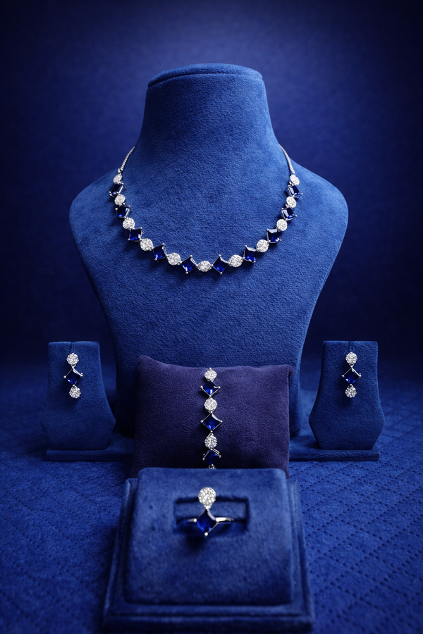 Royal Blue Stone Jewellery Combo Set for Women (MAN25)