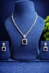 Royal Blue Stone American Diamond Pendant Set (MAN10)