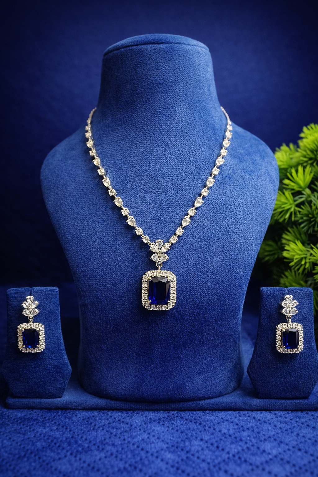 Royal Blue Stone American Diamond Pendant Set (MAN10)