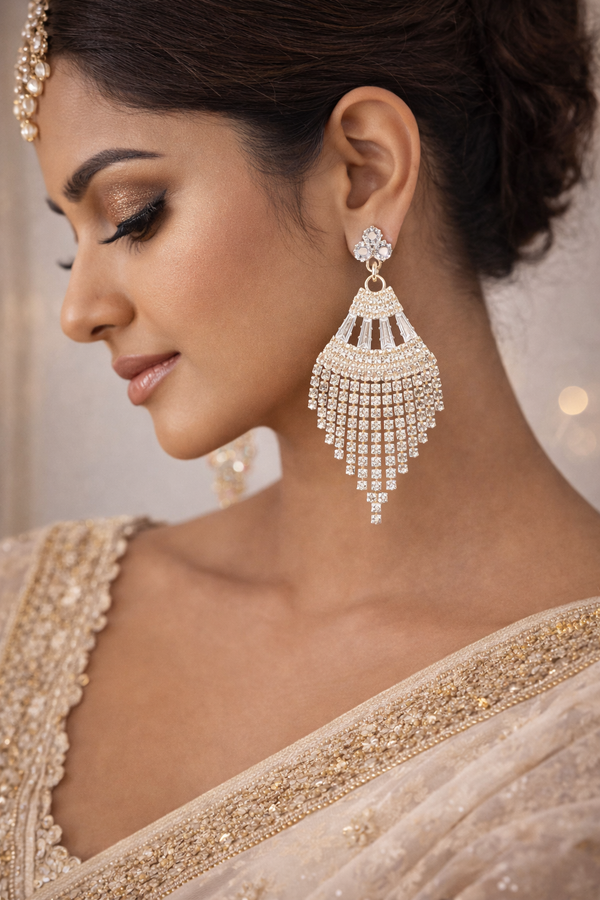 Elegant Crystal Fringe Chandbali Earrings (EAR2)