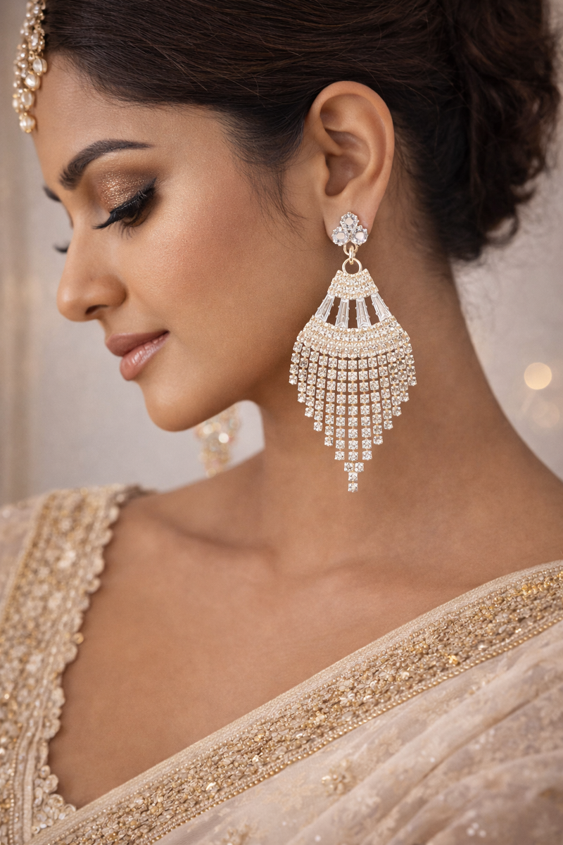 Elegant Crystal Fringe Chandbali Earrings (EAR2)