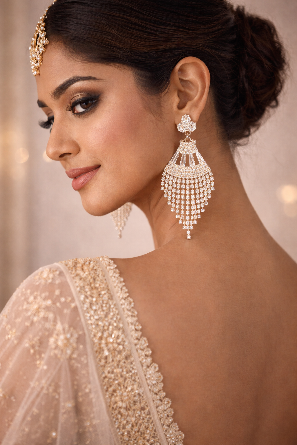 Elegant Crystal Fringe Chandbali Earrings (EAR2)