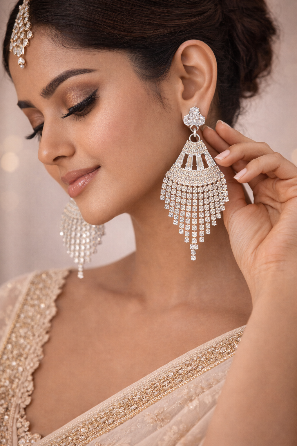 Elegant Crystal Fringe Chandbali Earrings (EAR2)