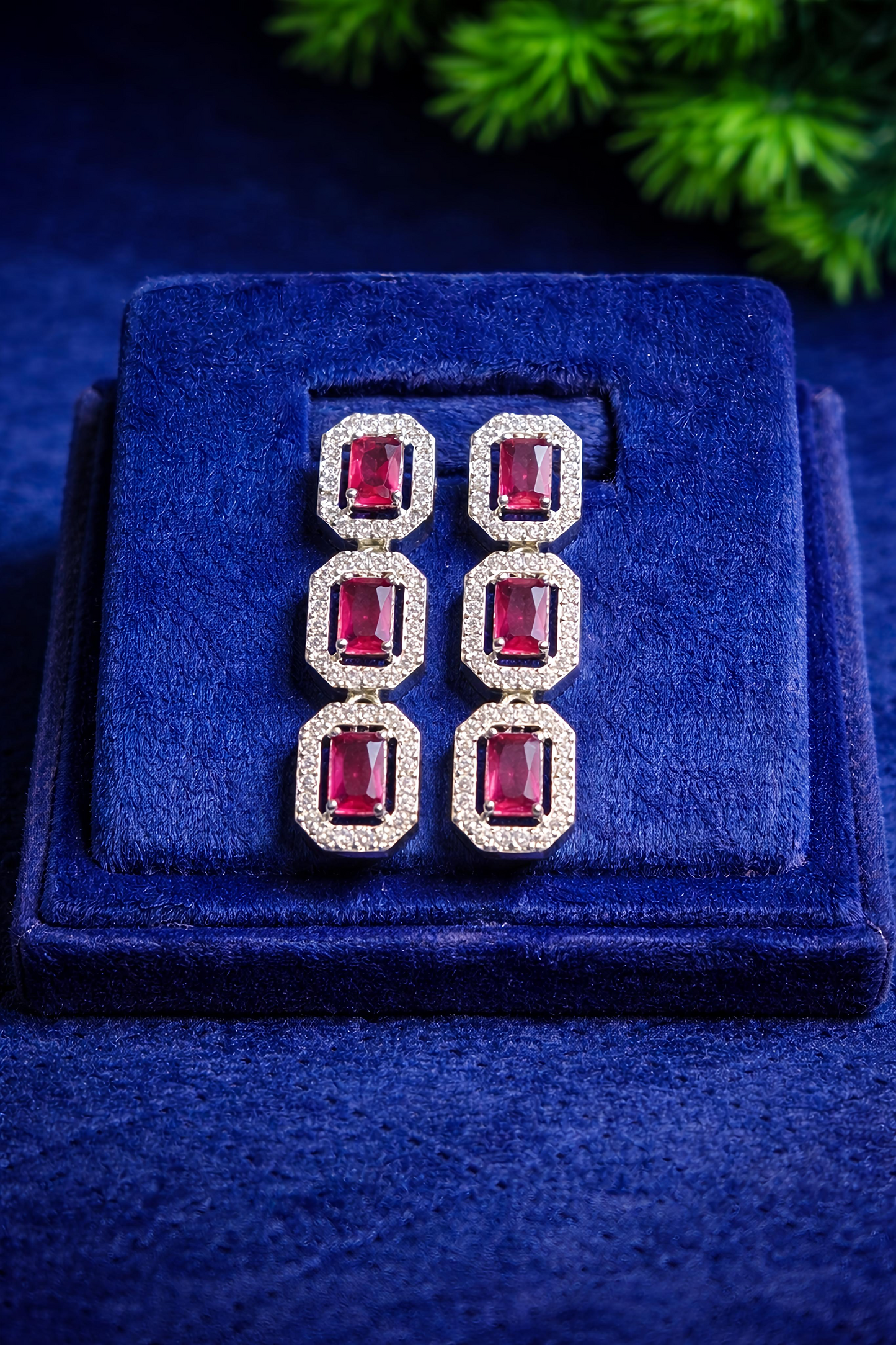 Luxury Ruby Red Stone Necklace Set (MAN02)