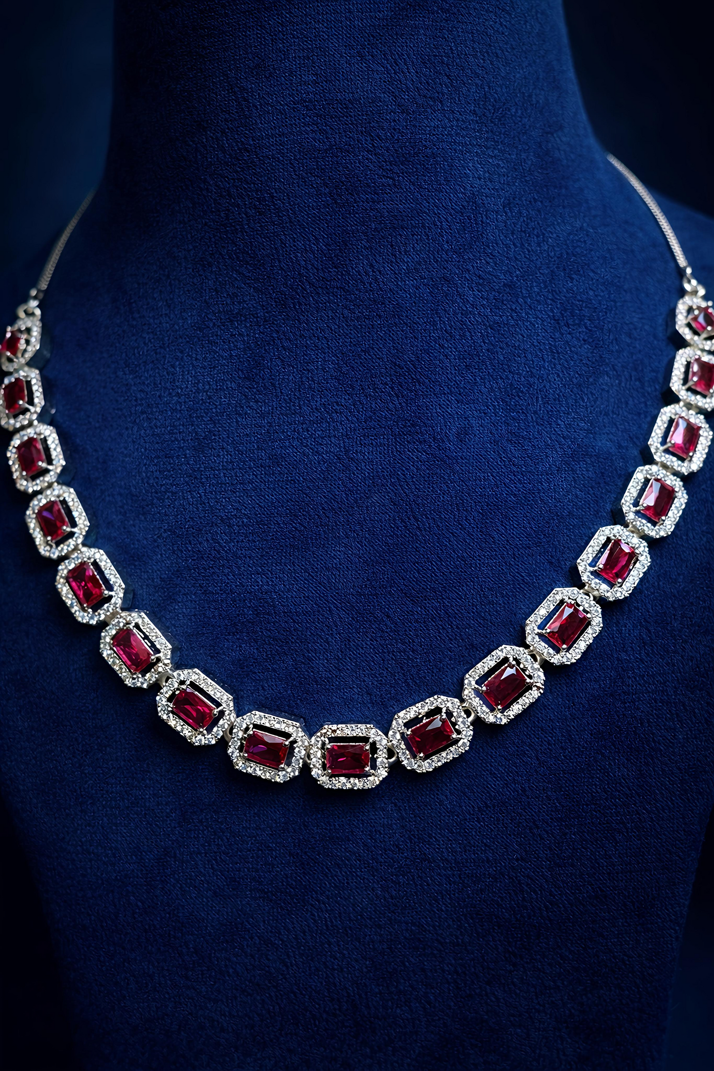 Luxury Ruby Red Stone Necklace Set (MAN02)
