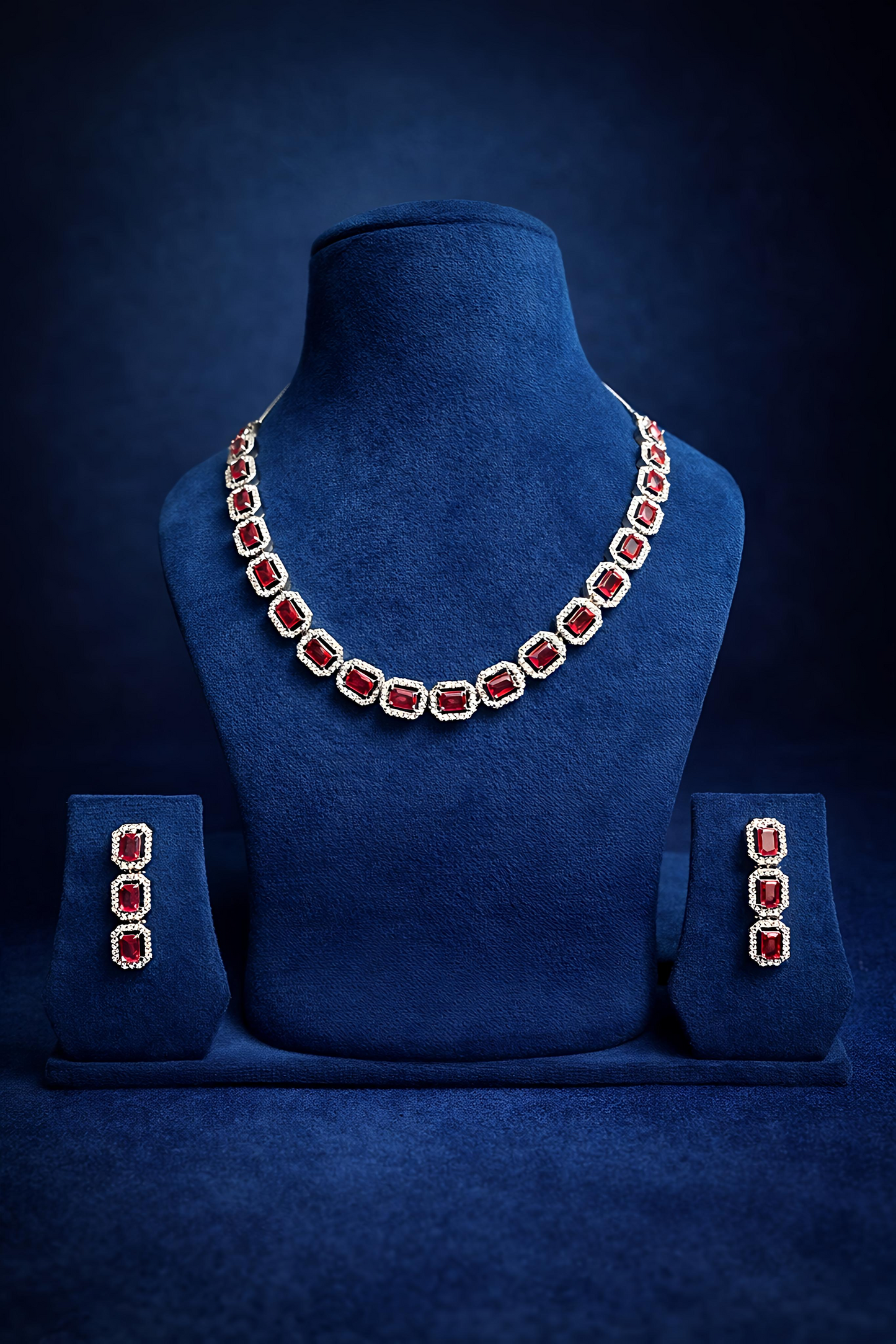 Luxury Ruby Red Stone Necklace Set (MAN02)