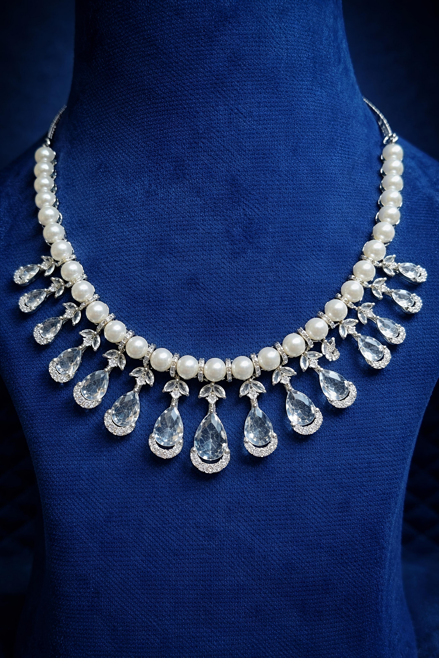 Elegant Pearl & American Diamond Necklace Set with Matching Earrings (MAN03)