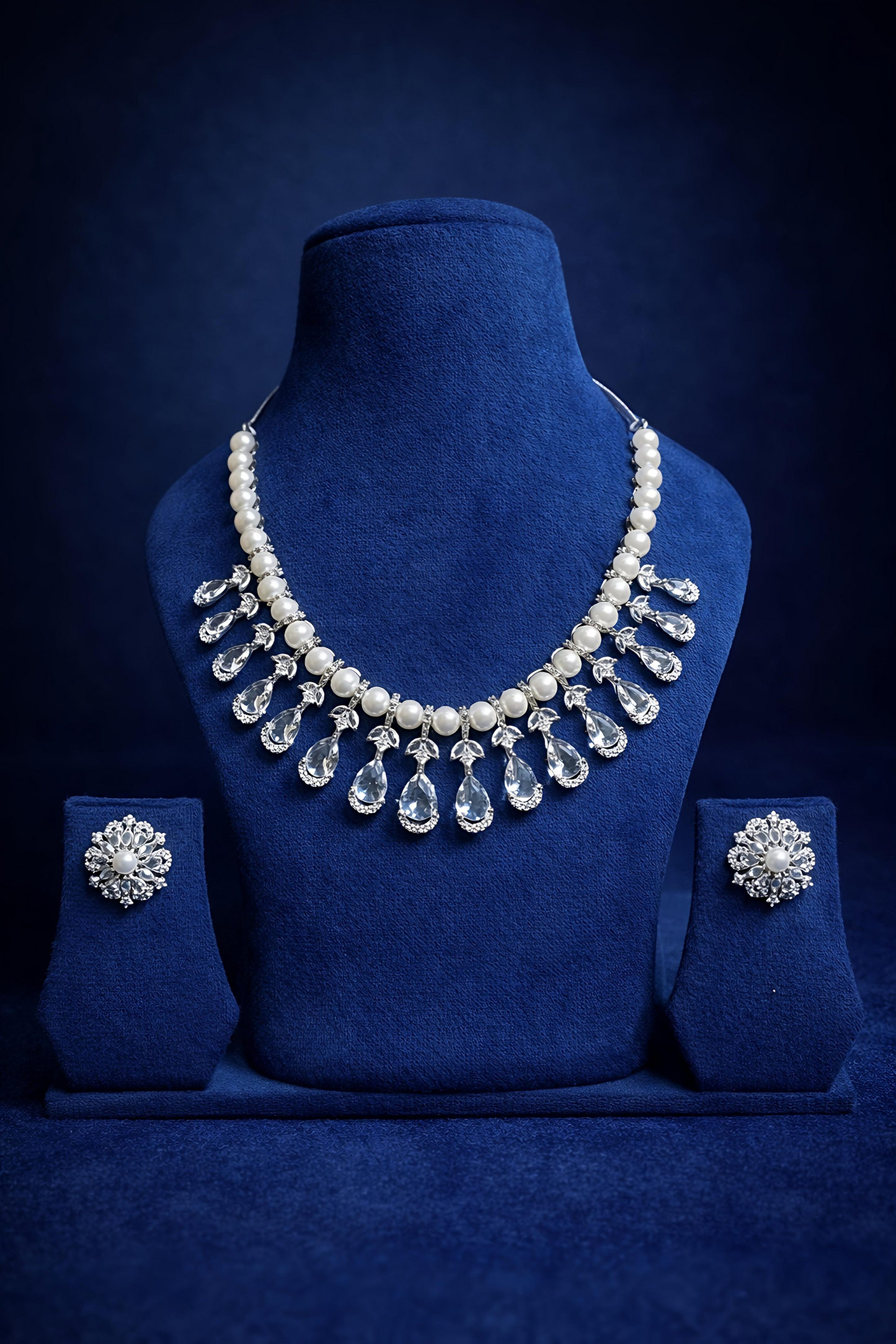 Elegant Pearl & American Diamond Necklace Set with Matching Earrings (MAN03)