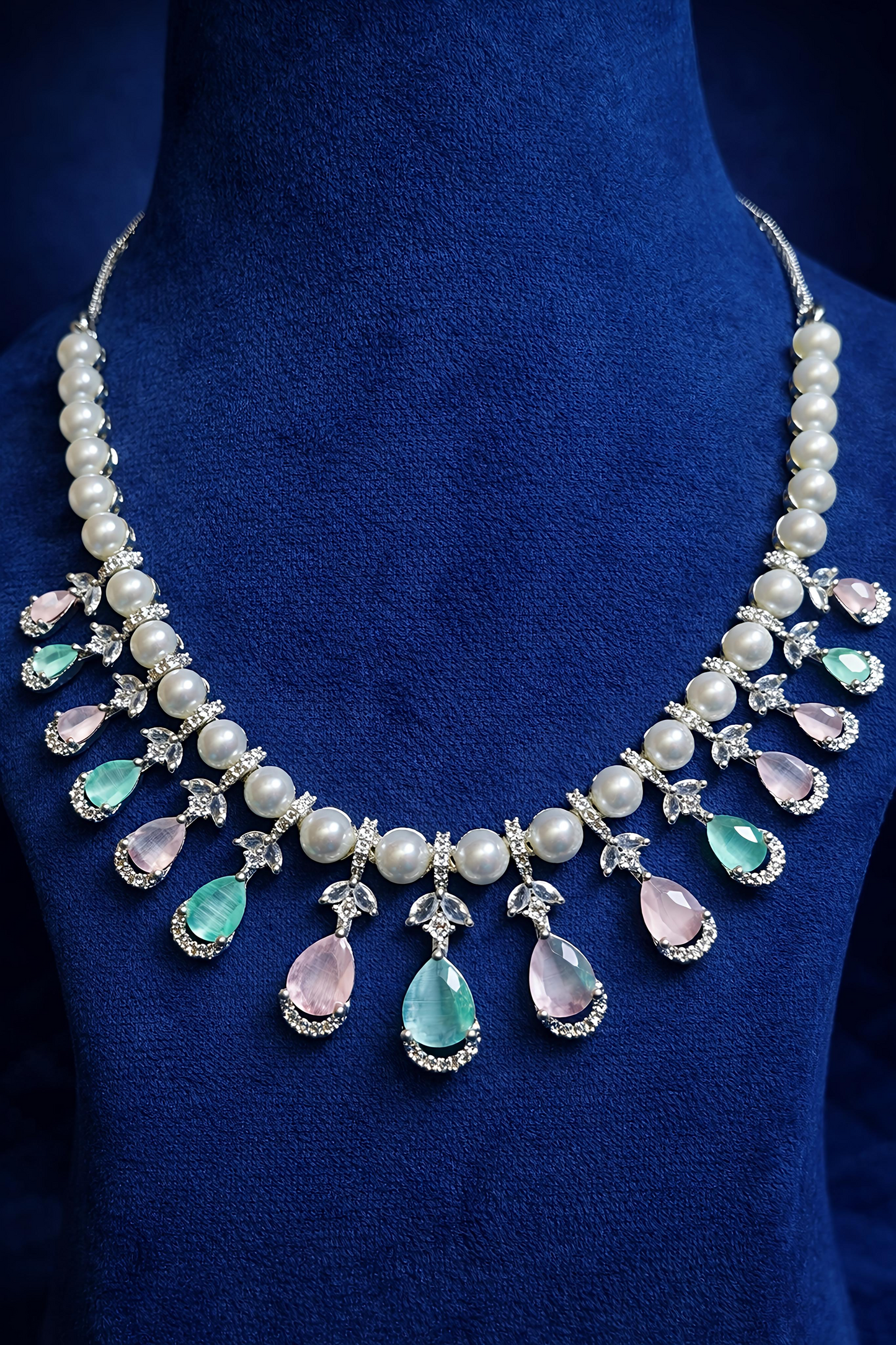 Luxury Pearl Pastel Stone Necklace Set (MAN04)