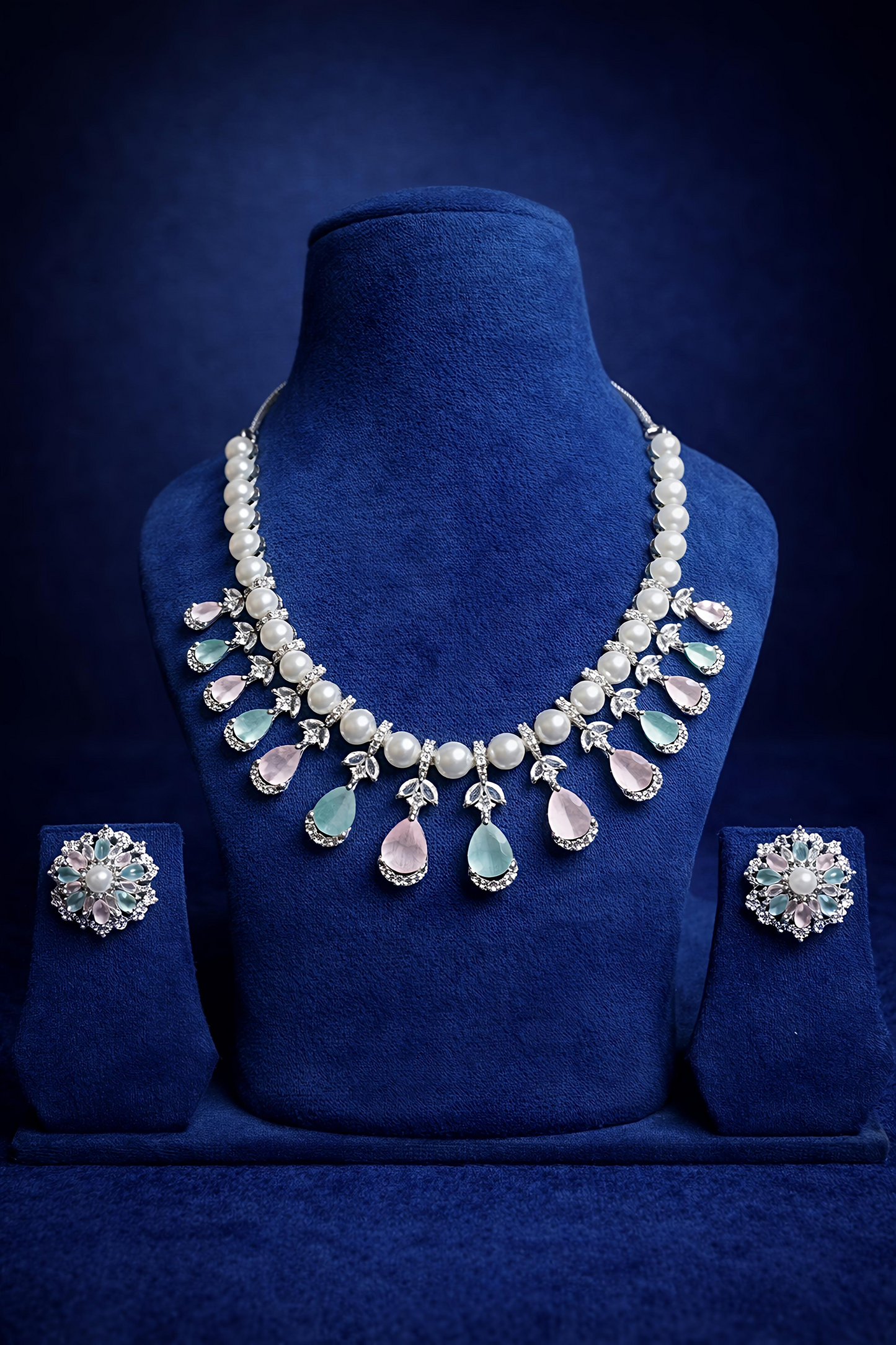 Luxury Pearl Pastel Stone Necklace Set (MAN04)