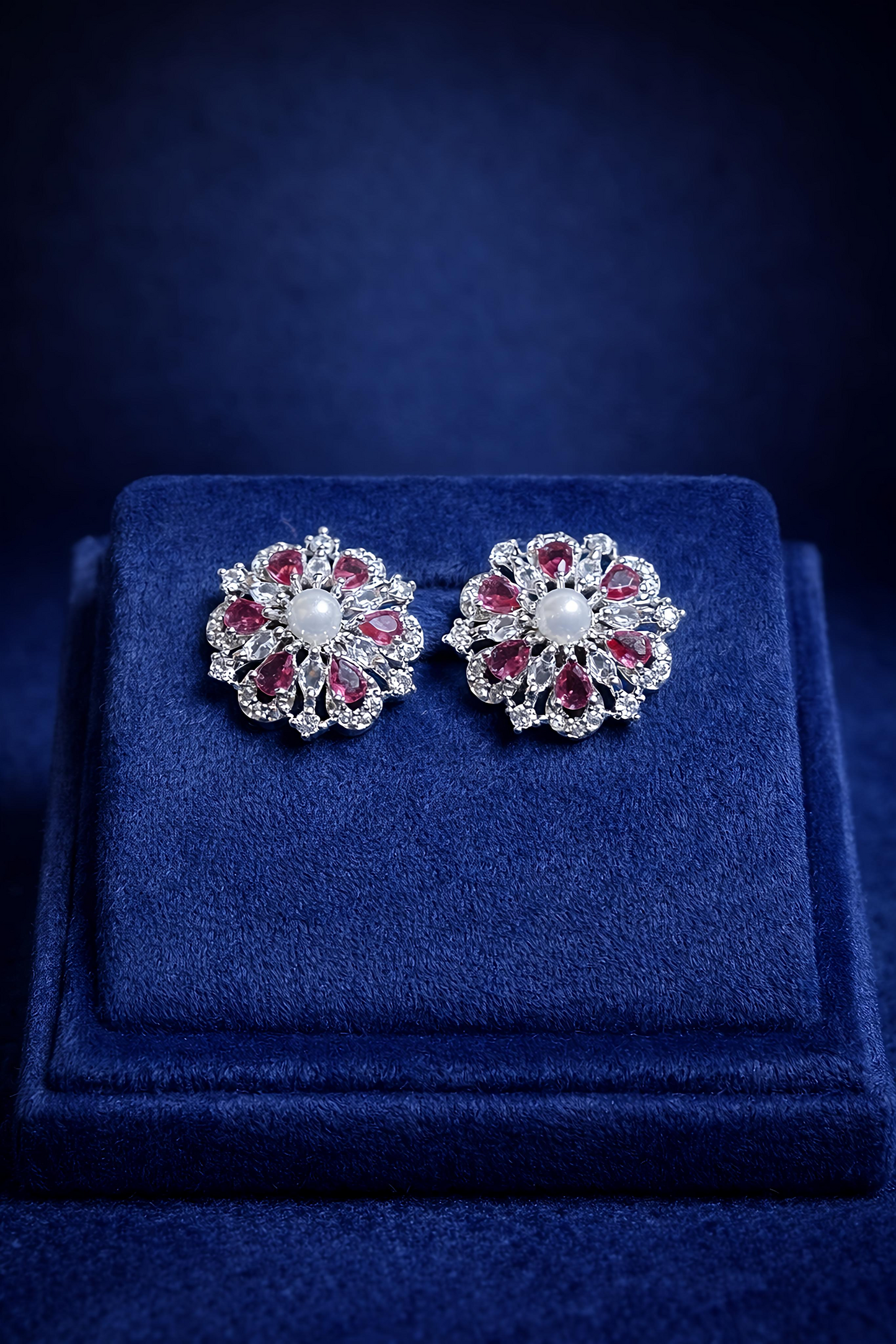 Ruby Red Pearl & American Diamond Necklace Set (MAN05)