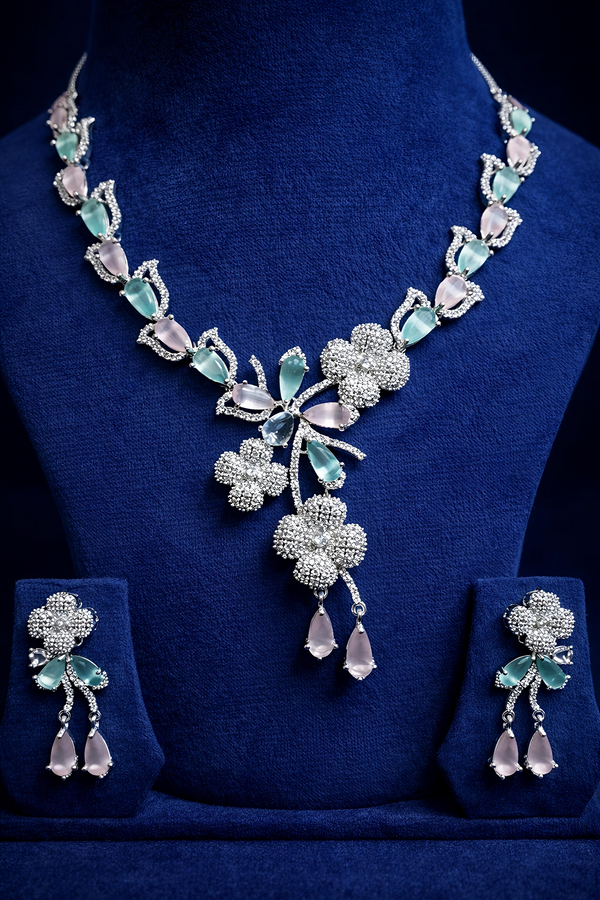 Pastel Floral American Diamond Necklace Set (MAN07)