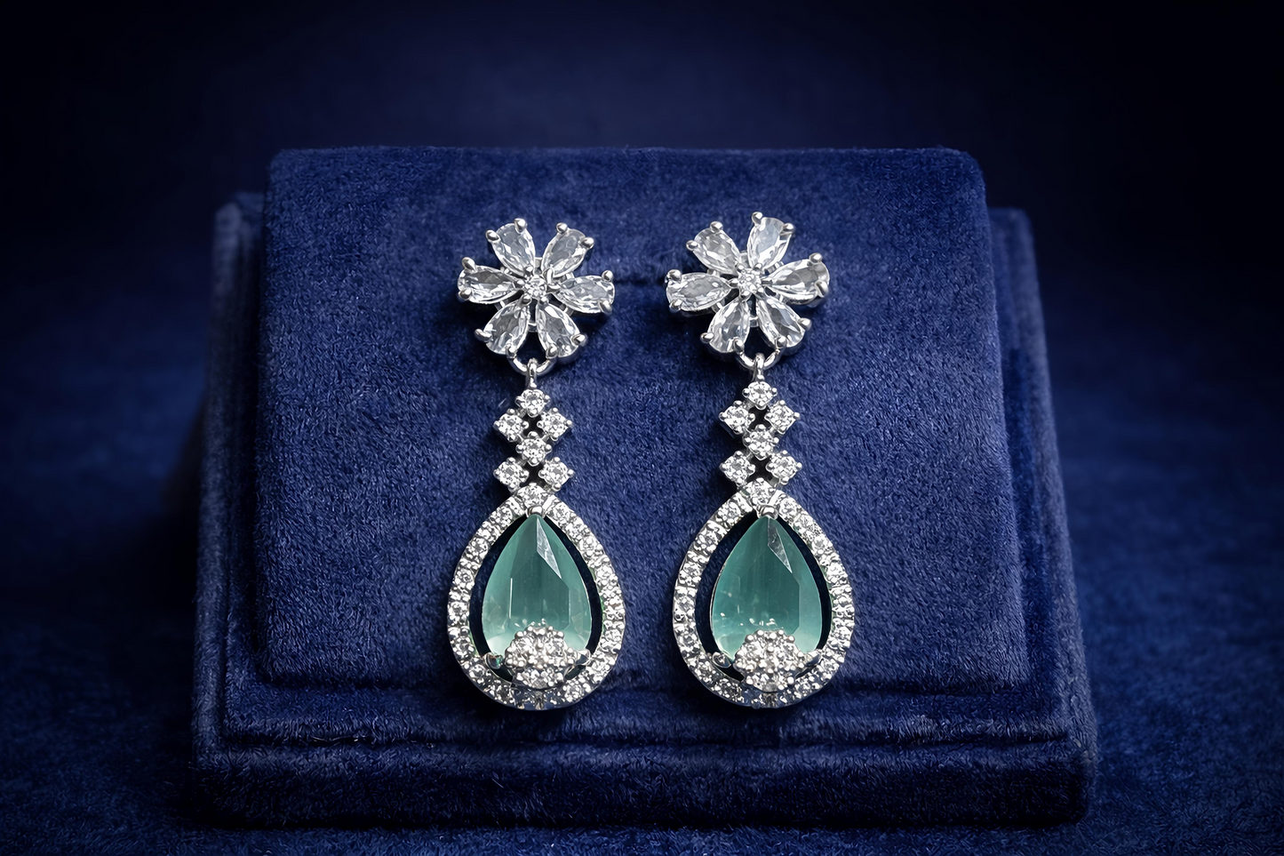 Emerald Green Crystal American Diamond Necklace Set (MAN08)