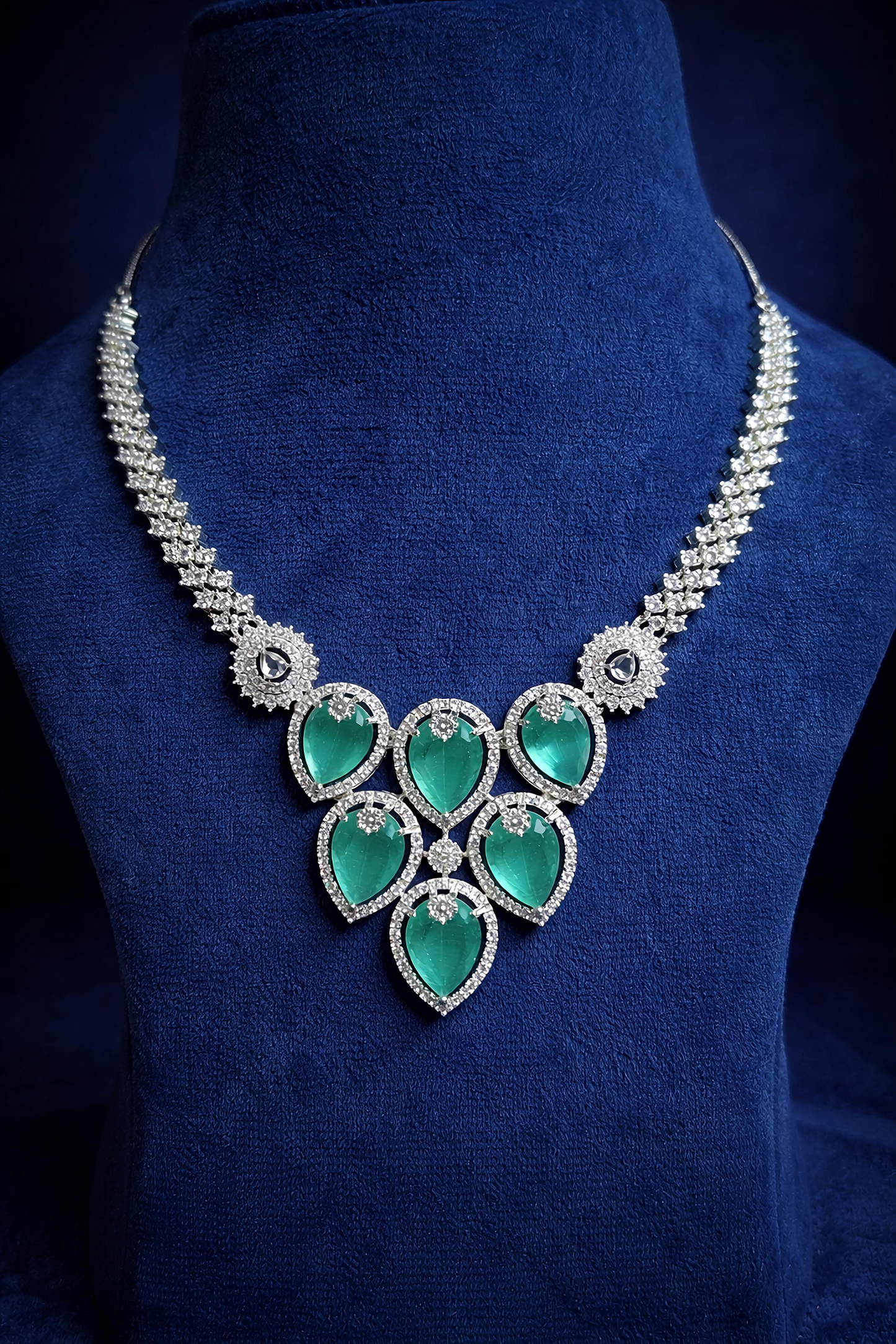 Emerald Green Crystal American Diamond Necklace Set (MAN08)