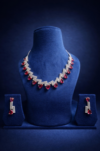 Ruby Red American Diamond Necklace Set with Matching Earrings (MAN21)