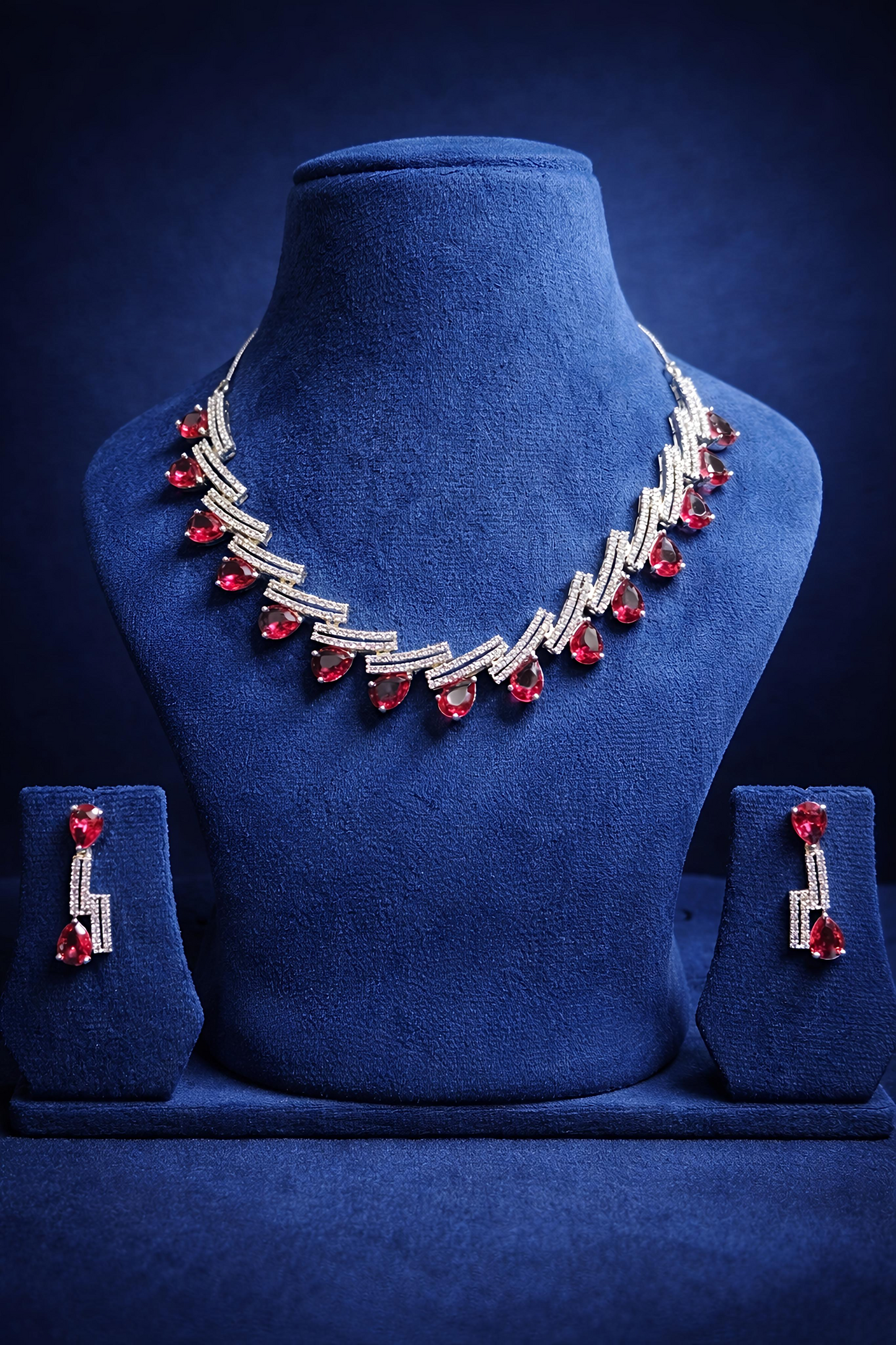 Ruby Red American Diamond Necklace Set with Matching Earrings (MAN21)