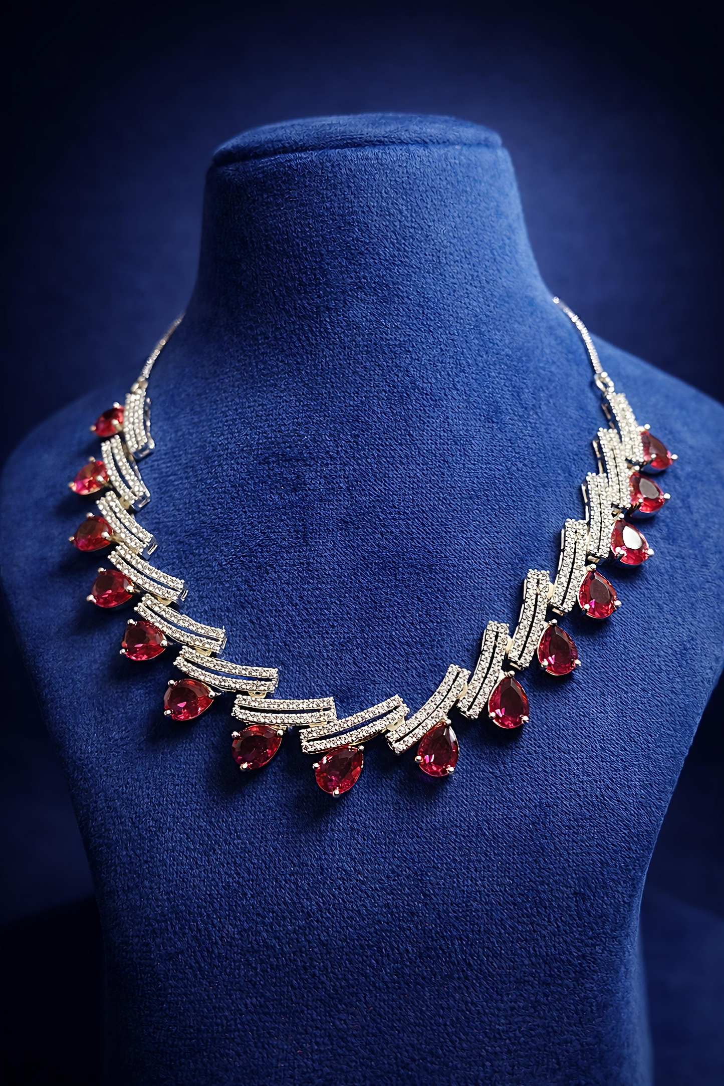 Ruby Red American Diamond Necklace Set with Matching Earrings (MAN21)