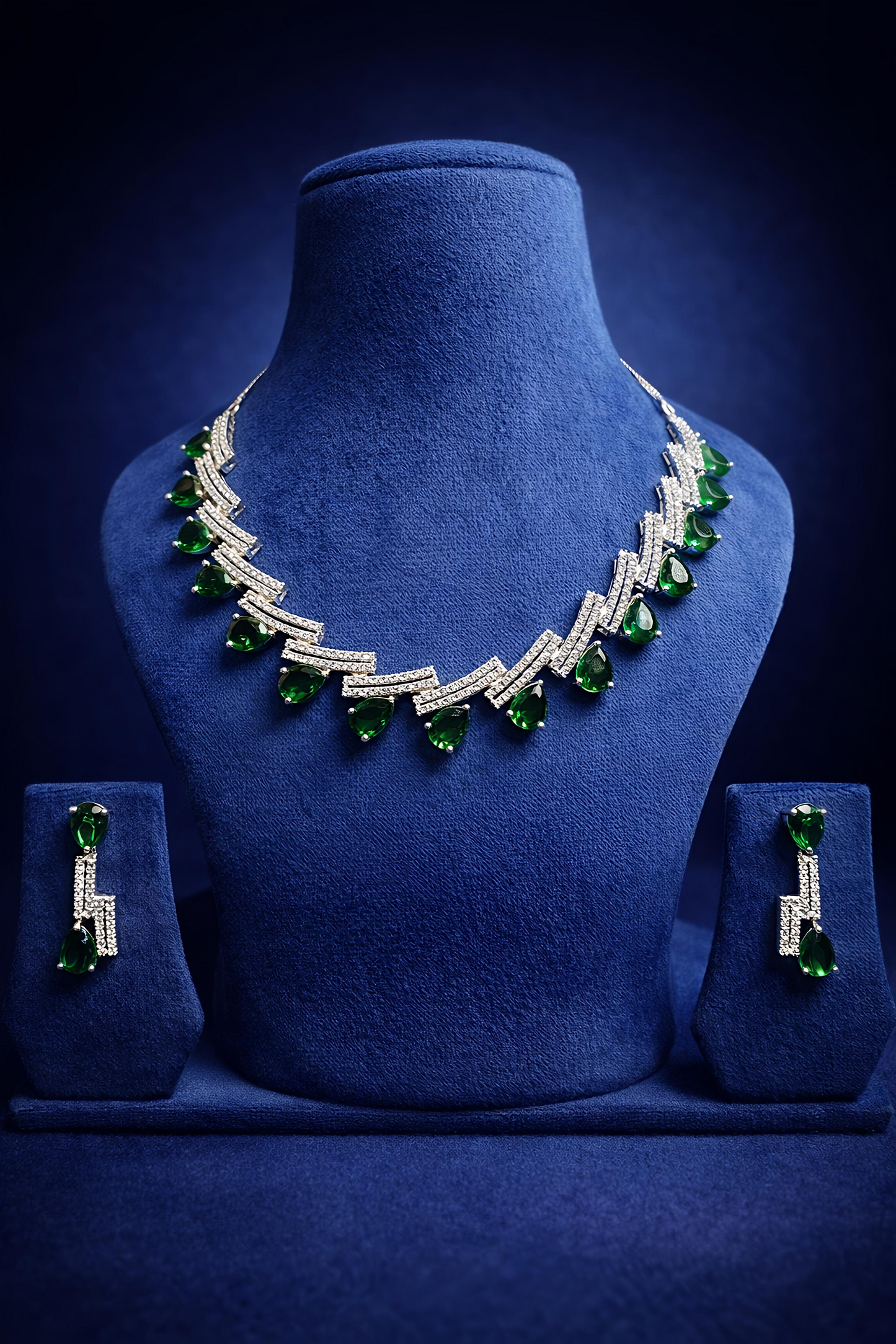 Emerald Green American Diamond Necklace Set (MAN16)