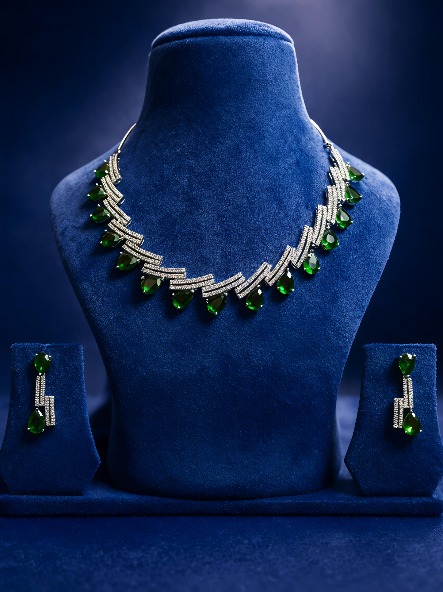Emerald Green American Diamond Necklace Set (MAN16)