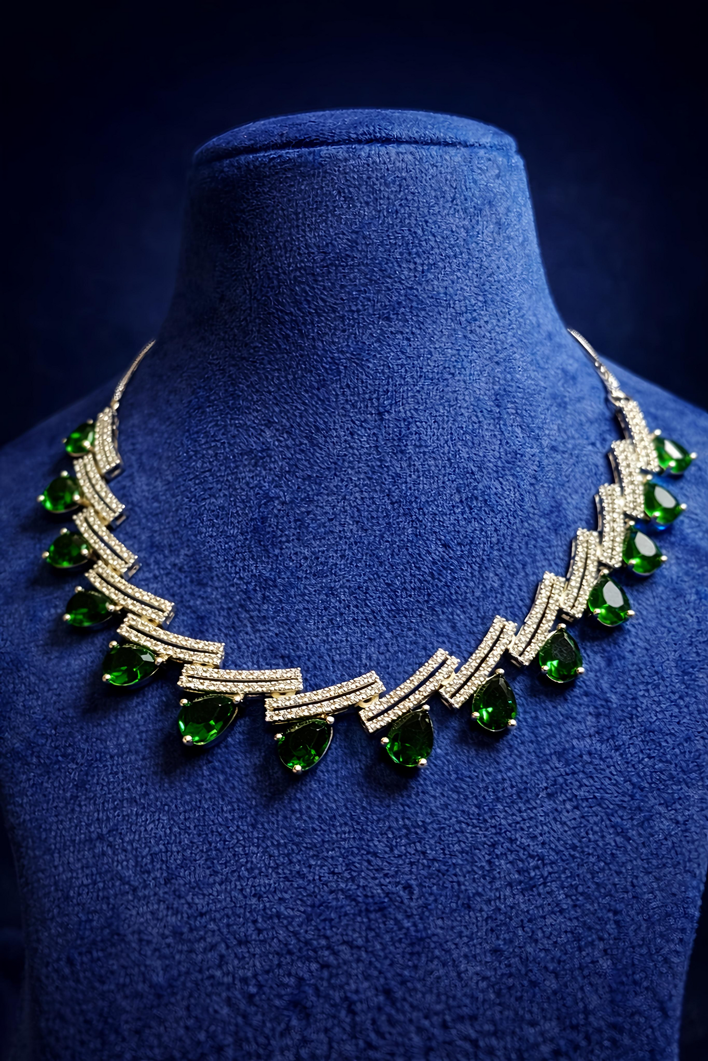 Emerald Green American Diamond Necklace Set (MAN16)