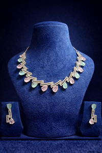 Mint Green & Blush Pink Designer Party Wear Jewellery Set (MAN17)