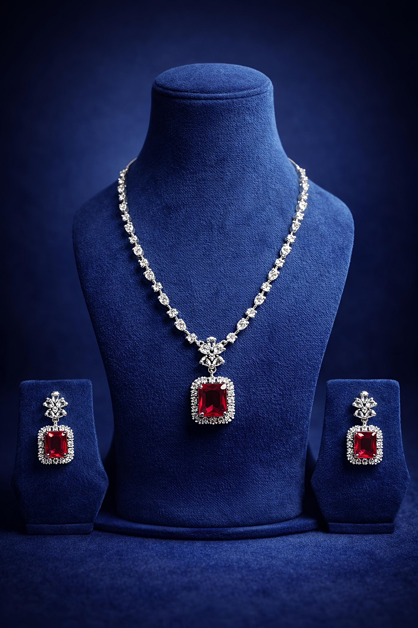 Ruby Red Stone American Diamond Pendant Set (MAN14)