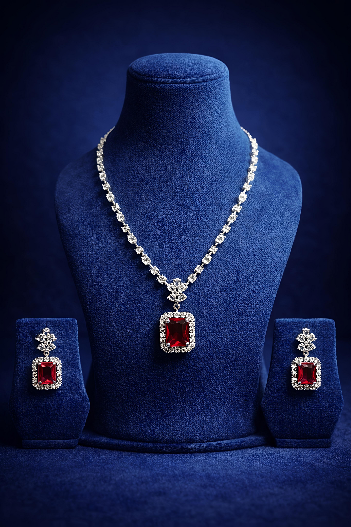 Ruby Red Stone American Diamond Pendant Set (MAN14)