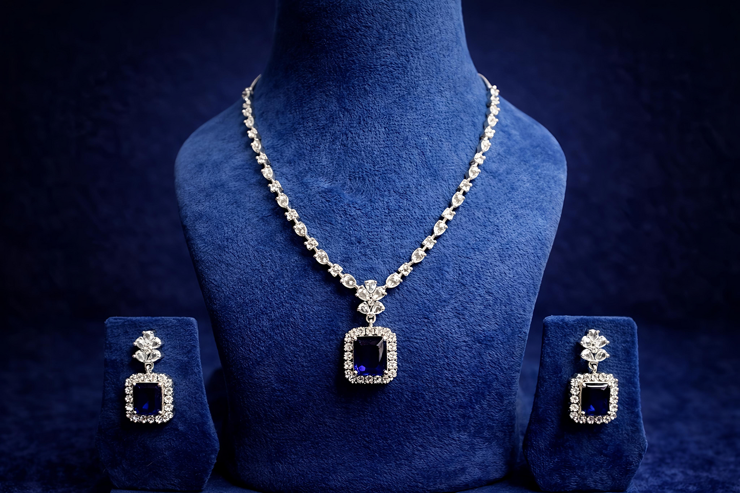 Royal Blue Stone American Diamond Pendant Set (MAN10)