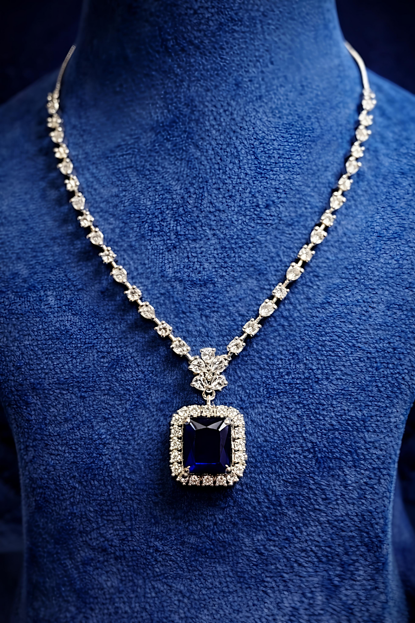 Royal Blue Stone American Diamond Pendant Set (MAN10)