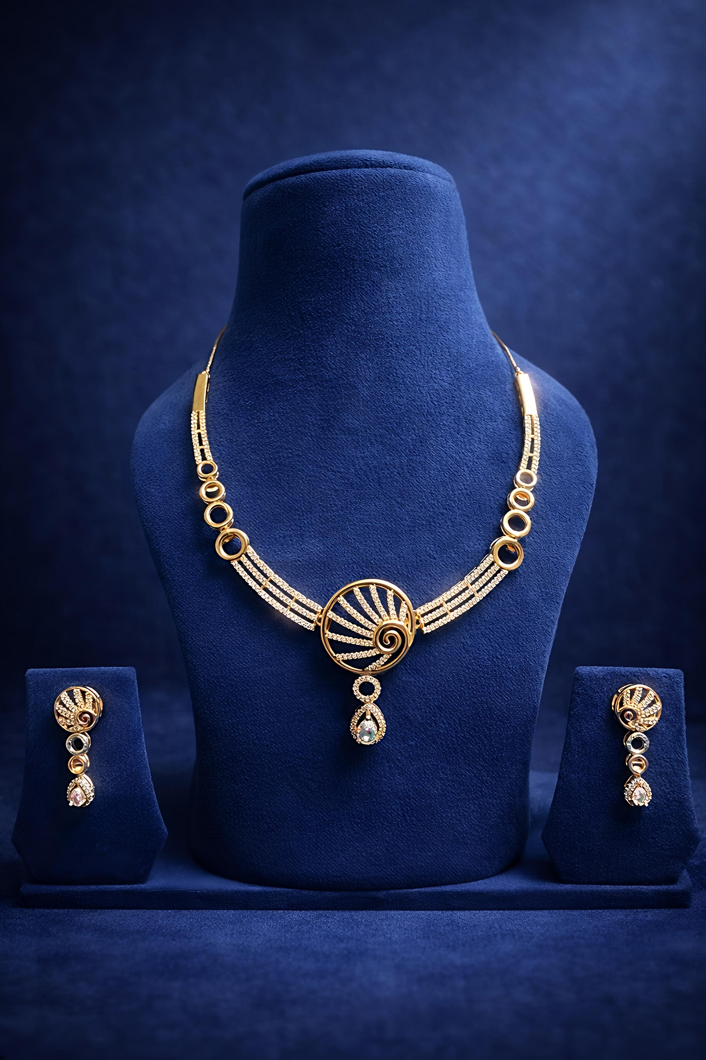 Elegant Gold Plated American Diamond Necklace Set (MAN11)