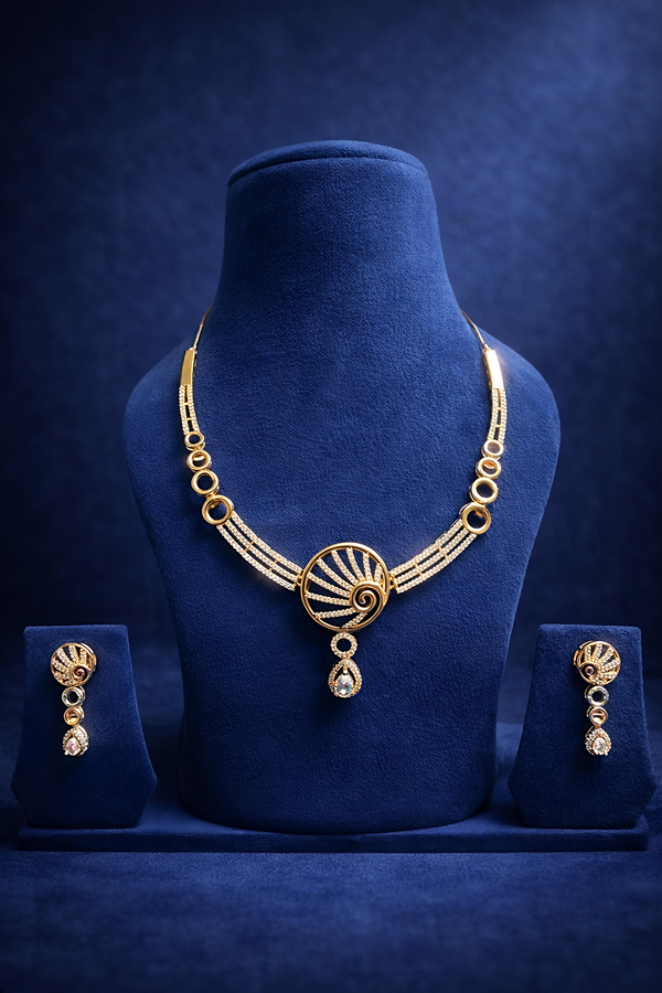 Elegant Gold Plated American Diamond Necklace Set (MAN11)