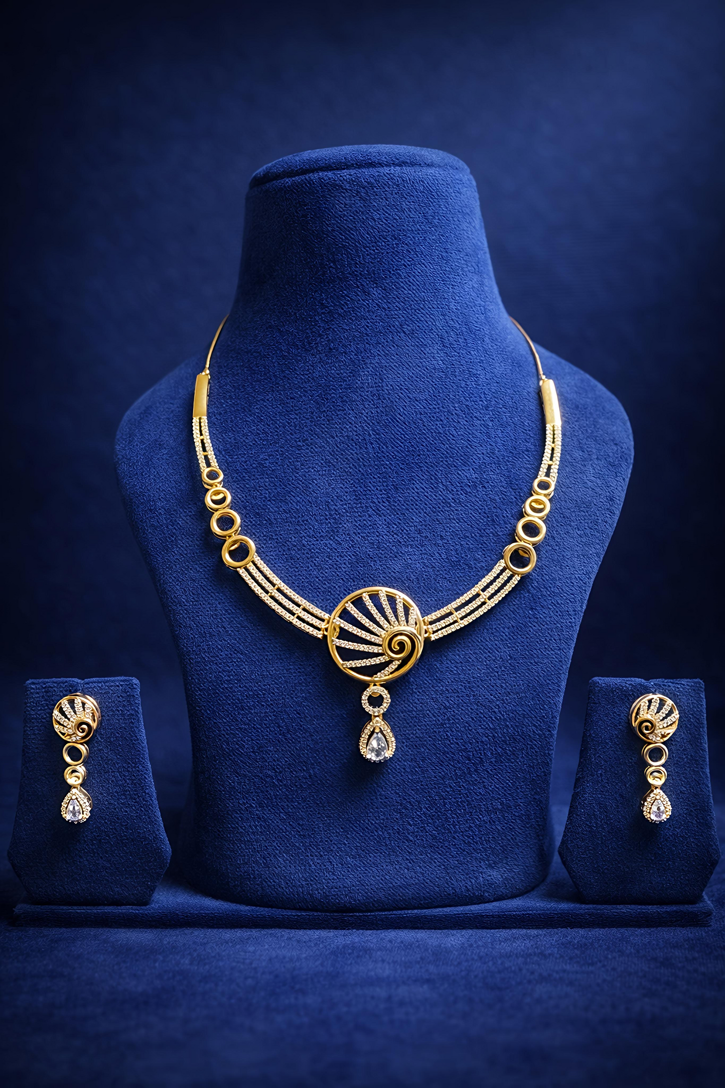 Elegant Gold Plated American Diamond Necklace Set (MAN11)