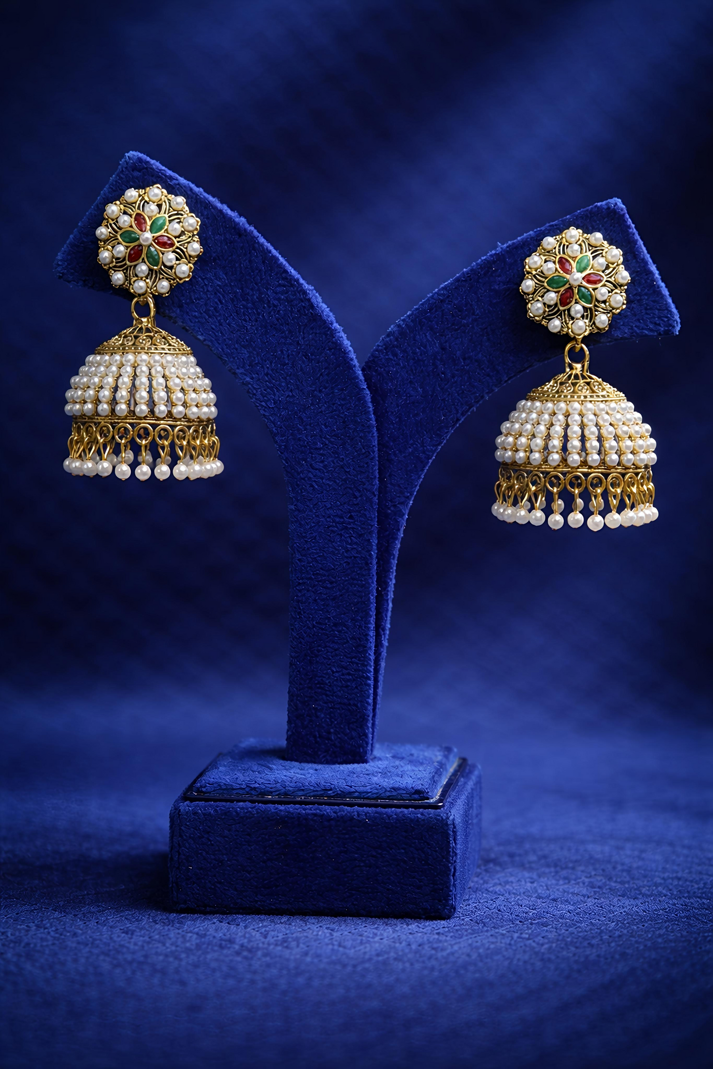 Gold Tone Multicolor Floral Ethnic  Earrings (EAR8)