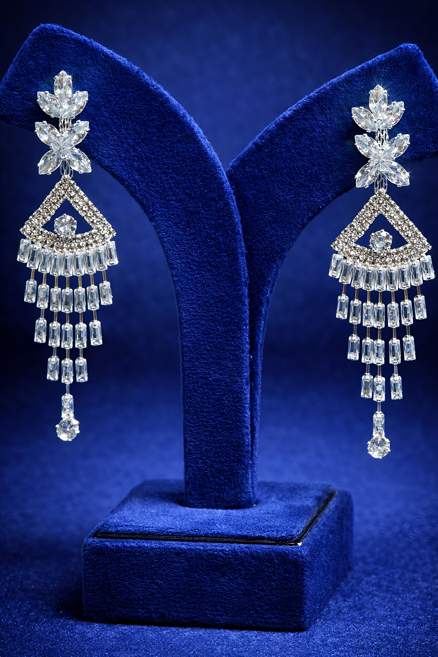 Silver Tone Floral Party Wear Long Dangler Earrings (EAR6)